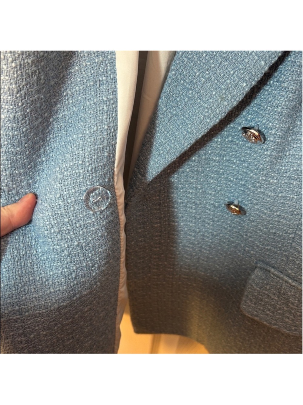 Esqualo Tweed Boucle Light Blue Double-Breasted Blazer size 10 - Picture 4 of 7